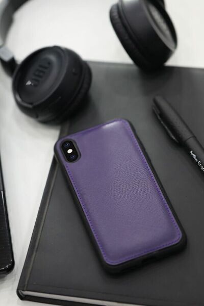 حافظة حماية من جلد السافيانو الأرجواني لهاتف iPhone X / XS