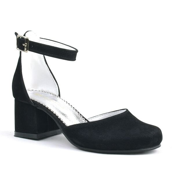 Merida Black Suede Thick Heeled Girls' Heeled Shoes