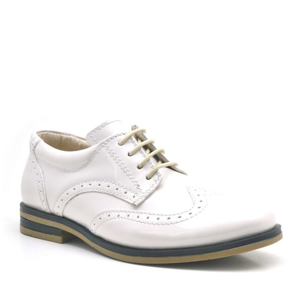 Rakerplus Beige Patent Leather Laced Classic Boys' Shoes