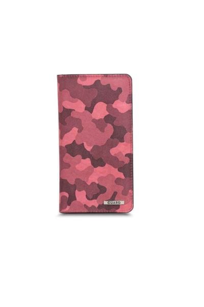 Розовый кожаный кошелек унисекс Guard Plus с отделением для телефона и камуфляжным принтом