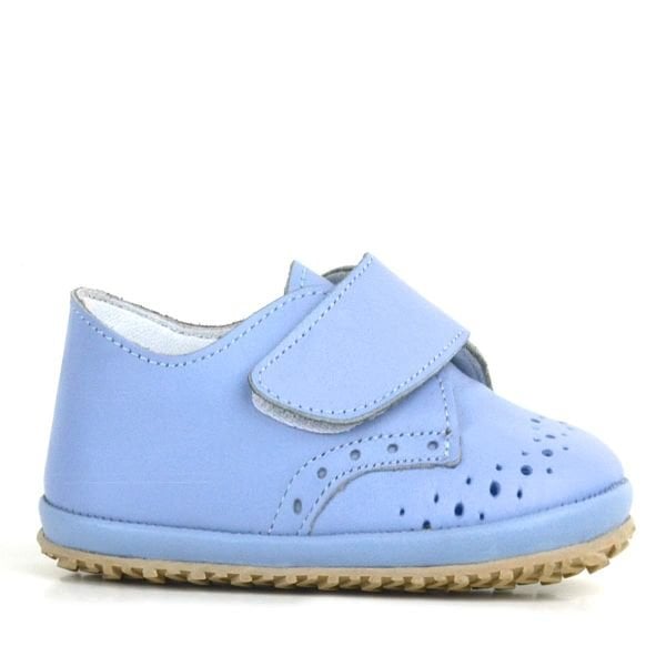 Hakiki Deri Mavi Cırtlı Bebek Patik Ayakkabı