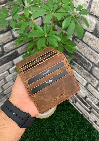 Cerdevan Crazy Tan Plated Design Leather Card Holder