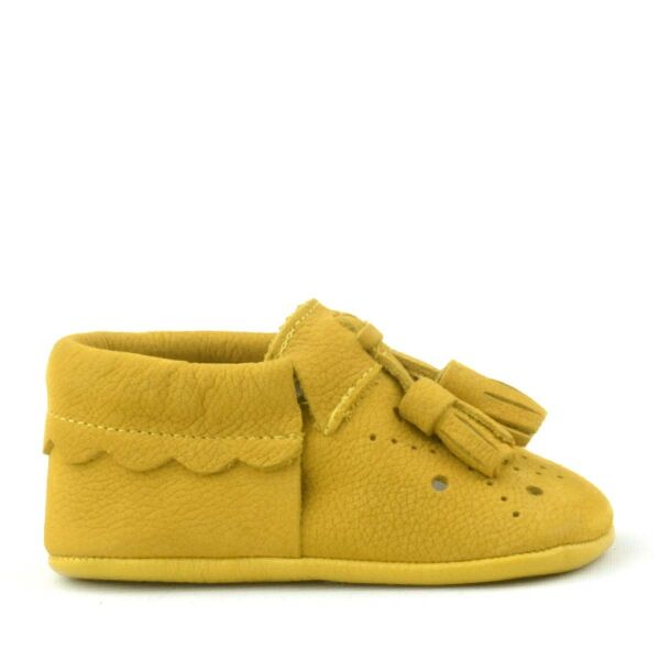 Peppa Genuine Leather Yellow Tasseled Elastic Baby Booties