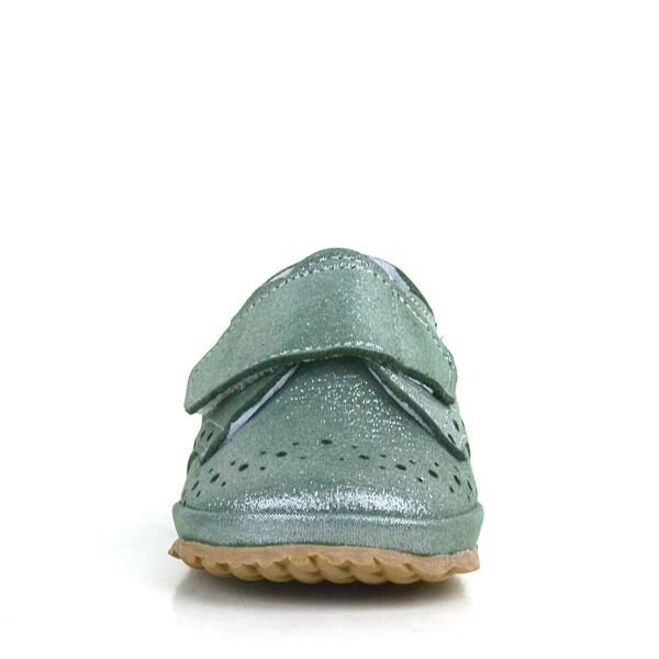 Hakiki Deri Yeşil Simli Cırtlı Bebek Patik Ayakkabı