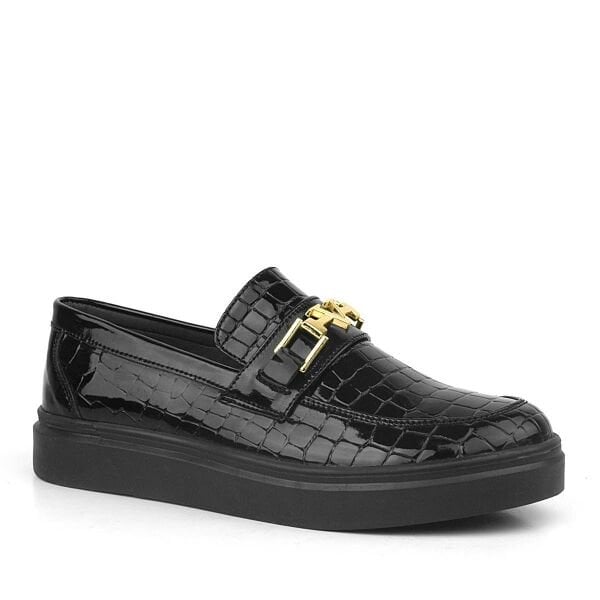 Rakerplus Black Patent Leather Buckle Loafer Kids Classic Shoes