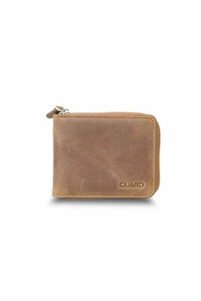 Guard Antique Tan Zippered Horizontal Mini Leather Wallet