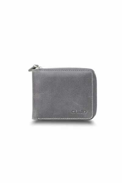 Guard Antique Grey Zippered Horizontal Mini Leather Wallet