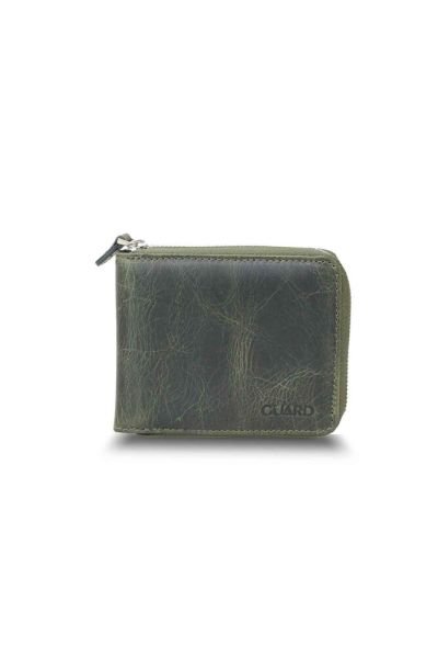 Guard Antique Green Zippered Horizontal Mini Leather Wallet