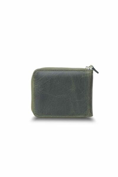 Guard Antique Green Zippered Horizontal Mini Leather Wallet