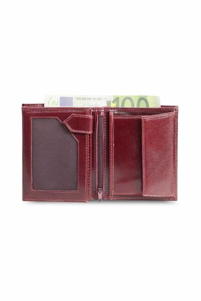 Özder Multi-Compartment Vertical Claret Red Leather Wallet Men's