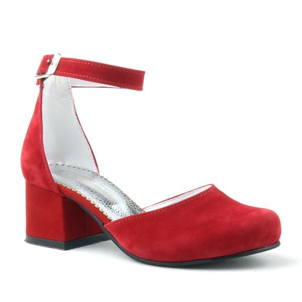 Merida Red Suede Thick Heeled Girls' Heeled Shoes