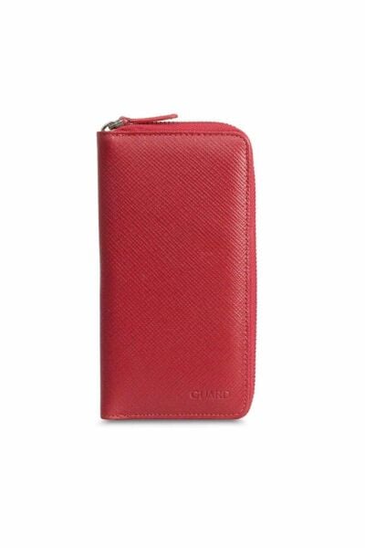 Guard Red Saffiano Zippered Portfolio Wallet