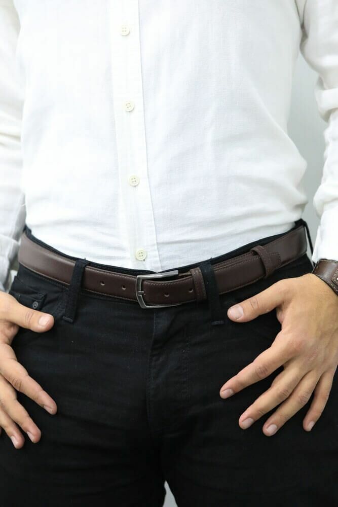 Классический мужской кожаный ремень Guard коричневого цвета с прошивкой - 3,5 см