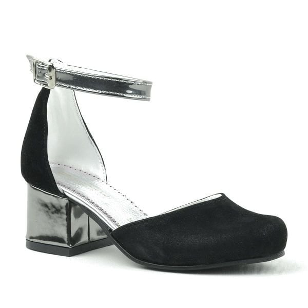 Черные платиновые туфли на каблуке для девочек Merida на толстом каблуке