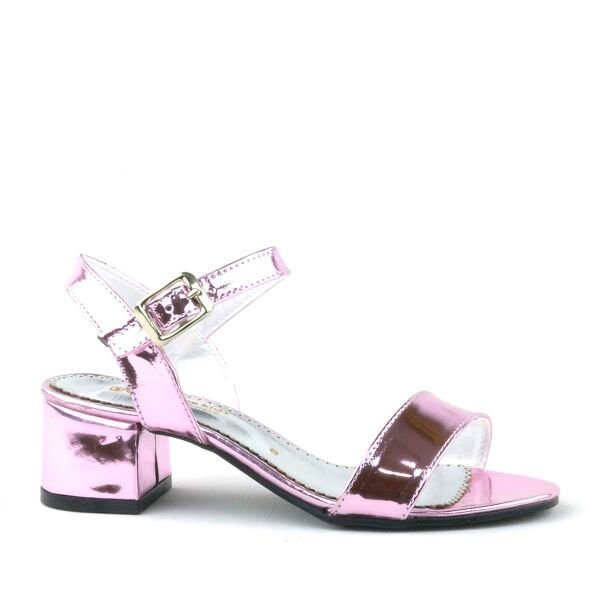 Вечерние модельные туфли для девочек розового цвета с зеркалом на толстом каблуке