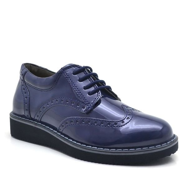 Rakerplus Navy Blue Patent Leather Laced Classic Boys' Shoes