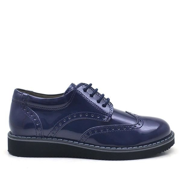 Классические туфли для мальчиков Rakerplus темно-синие из лакированной кожи со шнуровкой