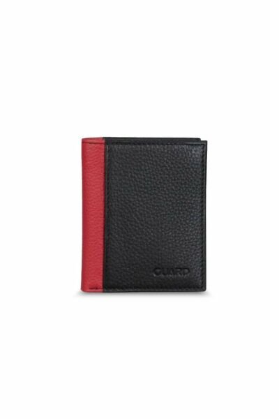 محفظة رجالية جلدية صغيرة من Guard باللون الأسود/الأحمر