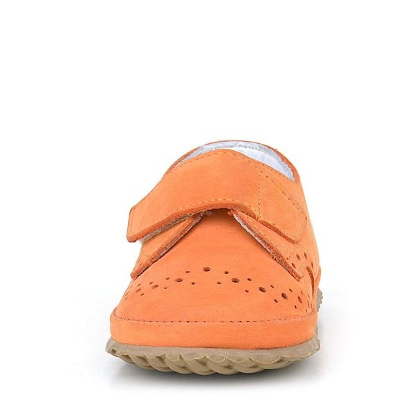 أحذية أطفال من الجلد الطبيعي باللون البرتقالي الفيلكرو
