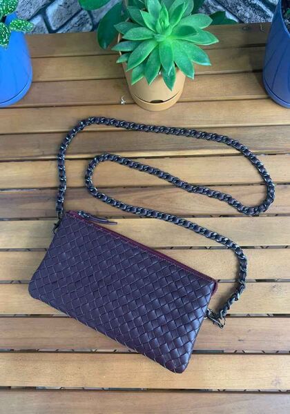 Guard Hand Knitted Small Size Claret Red Genuine Leather Women s