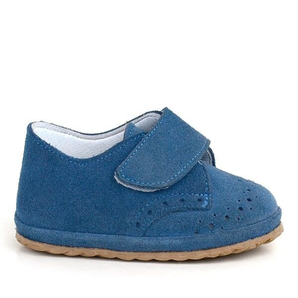 أحذية أطفال من الجلد الطبيعي باللون الأزرق الداكن من جلد الغزال الفيلكرو