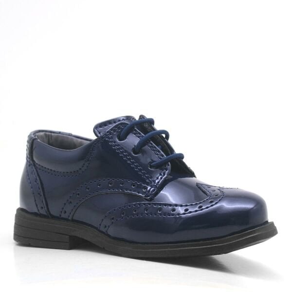 Rakerplus Titan Navy Blue Patent Leather Laced Classic Baby Boy Shoes