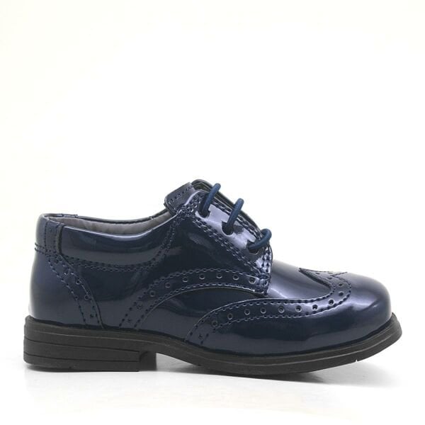 Rakerplus Titan Navy Blue Patent Leather Laced Classic Baby Boy Shoes