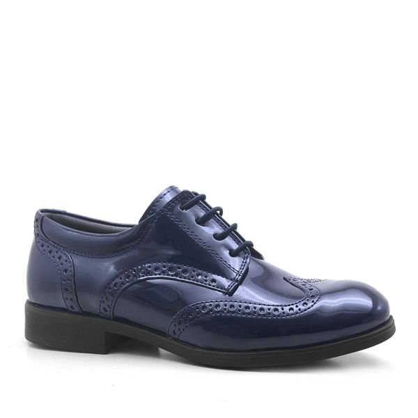 Rakerplus Titan Navy Blue Patent Leather Laced Classic Boys' Shoes