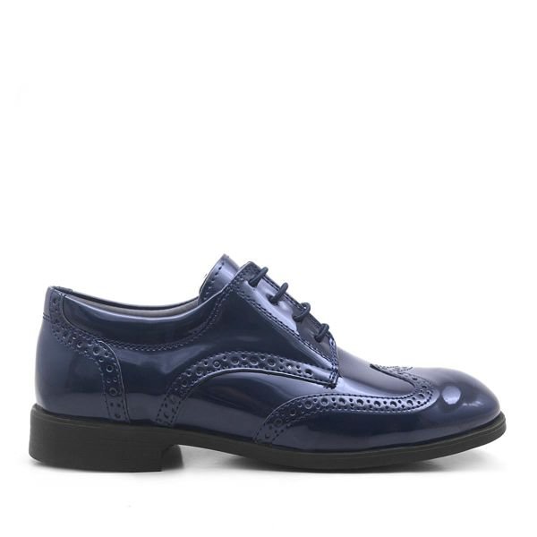 Rakerplus Titan Navy Blue Patent Leather Laced Classic Boys' Shoes