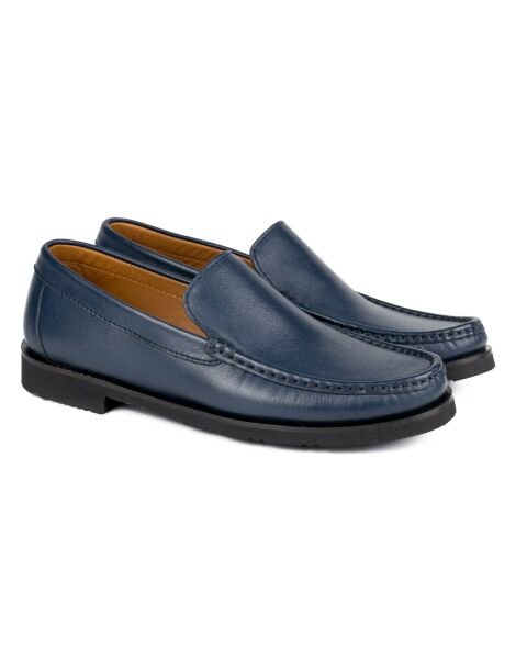 حذاء لوفر رجالي من الجلد الطبيعي باللون الأزرق الداكن من Lento