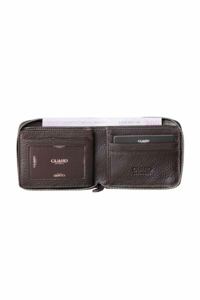 Garda Brown Zippered Horizontal Mini Genuine Leather Wallet