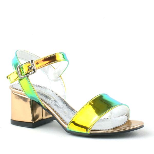 Pony Hologram Copper-Green Thick Heeled Girls' Evening Shoes