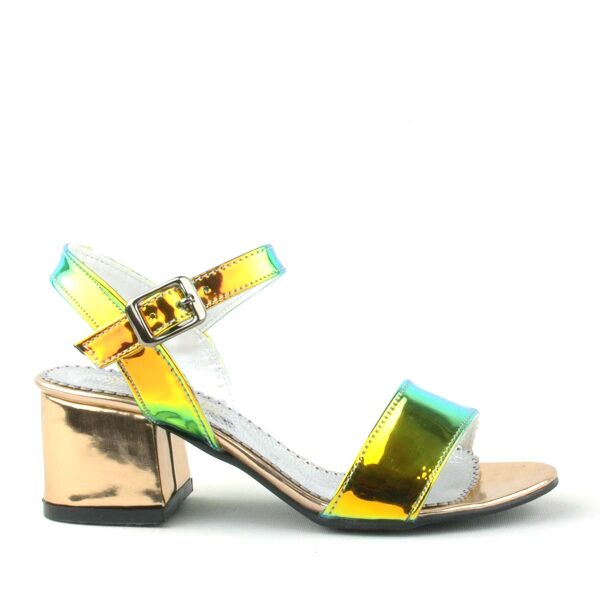 Pony Hologram Copper-Green Thick Heeled Girls' Evening Shoes