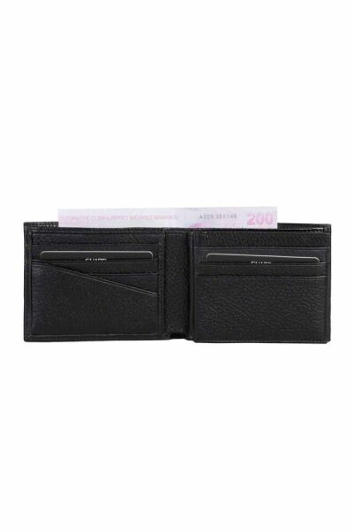 Black Genuine Leather Horizontal Men's Wallet with Guard Piston