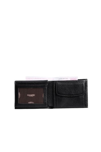 محفظة رجالية أفقية من الجلد الطبيعي باللون الأسود مع عملة معدنية ومكبس