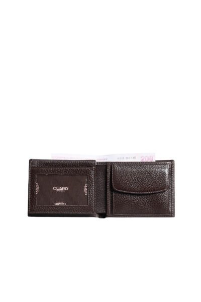 محفظة رجالية أفقية من الجلد الأصلي باللون البني مع عملات معدنية ومكابس