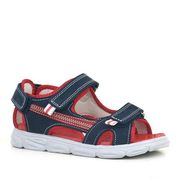 أحذية صنادل أطفال من الجلد الطبيعي باللون الأزرق الداكن والأحمر