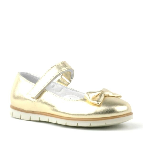 حذاء Rakerplus مصنوع من الجلد الطبيعي بفيونكة ذهبية وشريط فيلكرو للفتيات