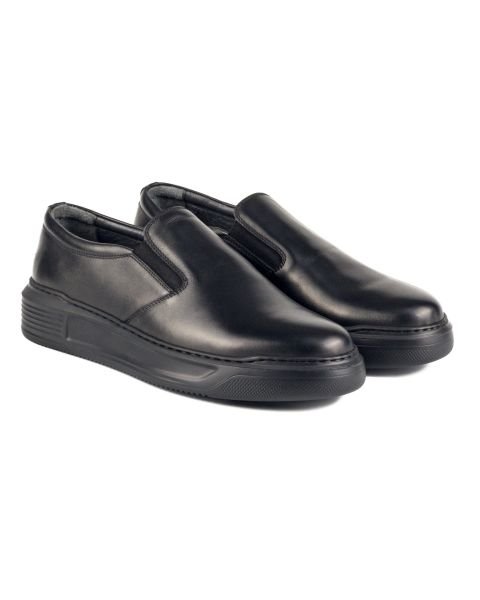 Черные мужские спортивные туфли (кроссовки) из натуральной кожи Intrumer с черной подошвой