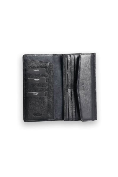 محفظة نسائية من الجلد الأسود مع فتحة للهاتف