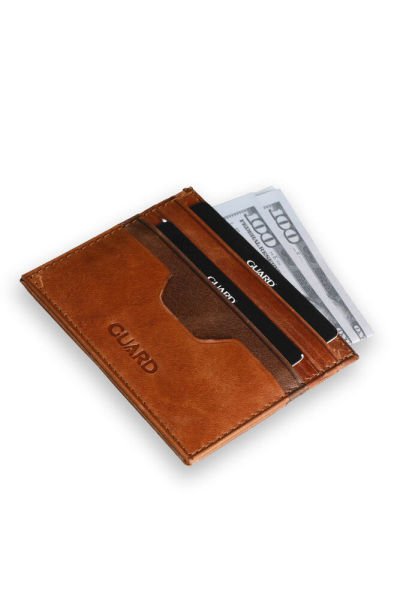 Guard Antique Tan - حامل بطاقات من الجلد الأصلي بلون بني مزدوج