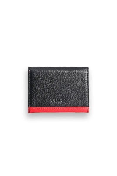 Guard Black - حامل بطاقات من الجلد الطبيعي باللون الأحمر مع أجزاء مزدوجة اللون