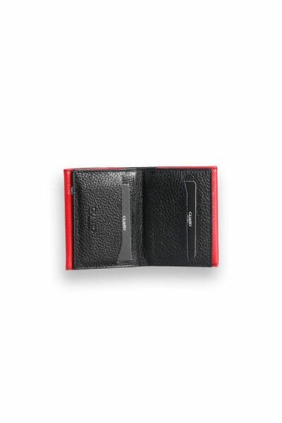 Guard Black - حامل بطاقات من الجلد الطبيعي باللون الأحمر مع أجزاء مزدوجة اللون