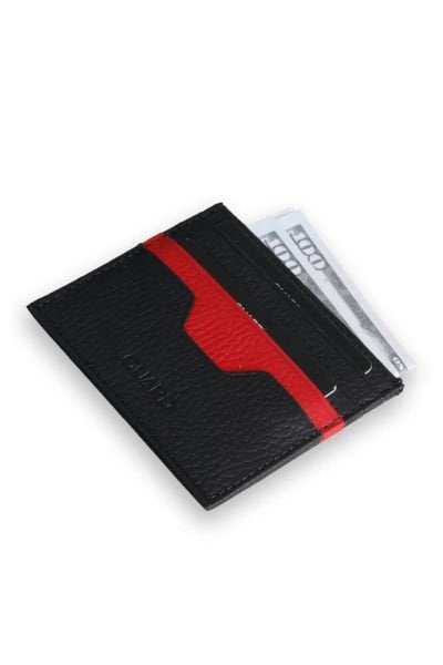Guard Black - حامل بطاقات جلد طبيعي مزدوج اللون أحمر