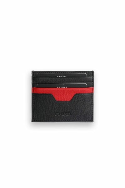 Guard Black - حامل بطاقات جلد طبيعي مزدوج اللون أحمر