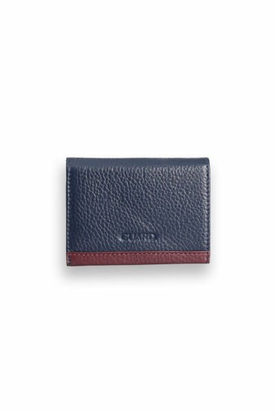Guard Navy Blue - Claret Red Genuine Leather Card Holder with Double Color Compartments