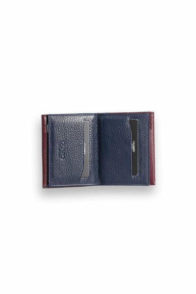 Guard Navy Blue - Claret Red Genuine Leather Card Holder with Double Color Compartments