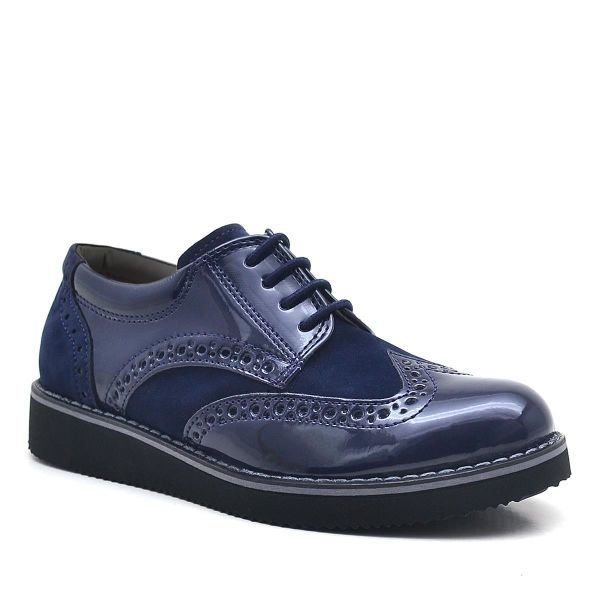 Rakerplus Hidra Navy Blue Patent Leather Laced Boys' Classic Shoes