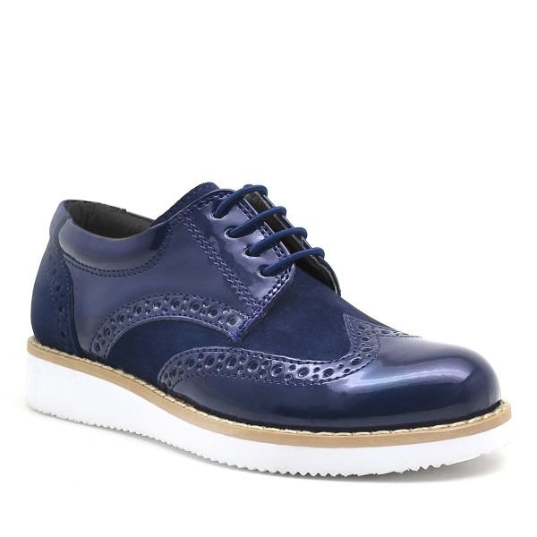 Rakerplus Hidra Navy Blue Patent Leather White High Soled Boys' Classic Shoes
