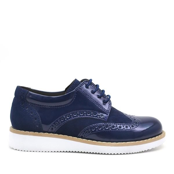 Rakerplus Hidra Navy Blue Patent Leather White High Soled Boys' Classic Shoes